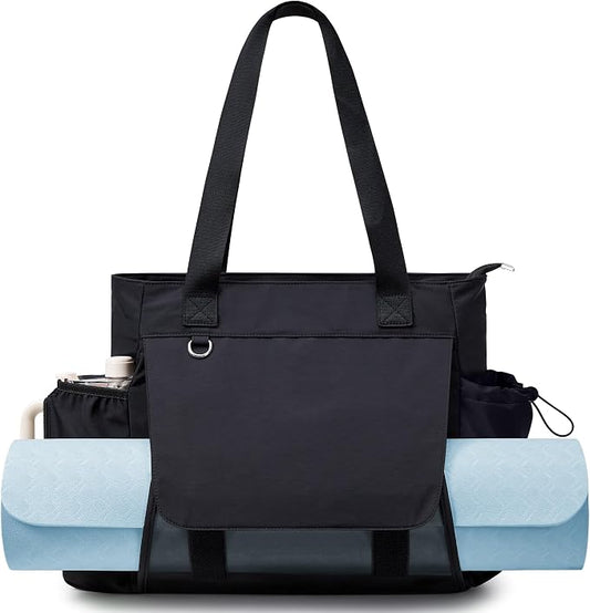 WLLWOO Gym Tote Bag Thick Yoga Mat Bag with Breathable Mesh Holder Carryall Waterproof Wet Pocket for Pilates Travel Beach Workout Women