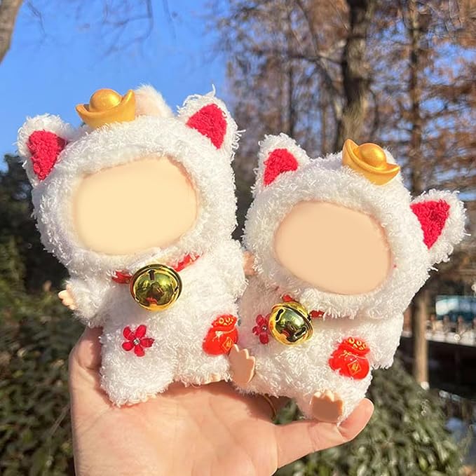 Clothes for 15/17cm Doll (No Doll), Fashion Outfit Set - Hat + Jumpsuit + Bell, Cute Dress Up Accessories (Kitten)