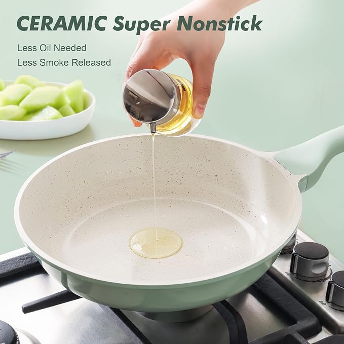 SENSARTE Nonstick Ceramic Frying Pan 12.5-Inch, Healthy Non Toxic Skillet, Induction Compatible Omelet Pan with Heat Resistant Handle, PFAS-Free, Mint Green