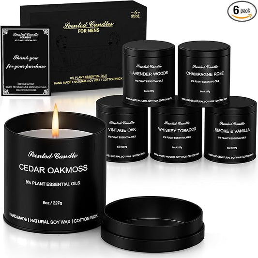 6Pack 8OZ Scented Candles for Men - Candles Gifts for Men, Soy Wax, Cotton Wick, Birthday, Christmas, Anniversary Present, Valentine