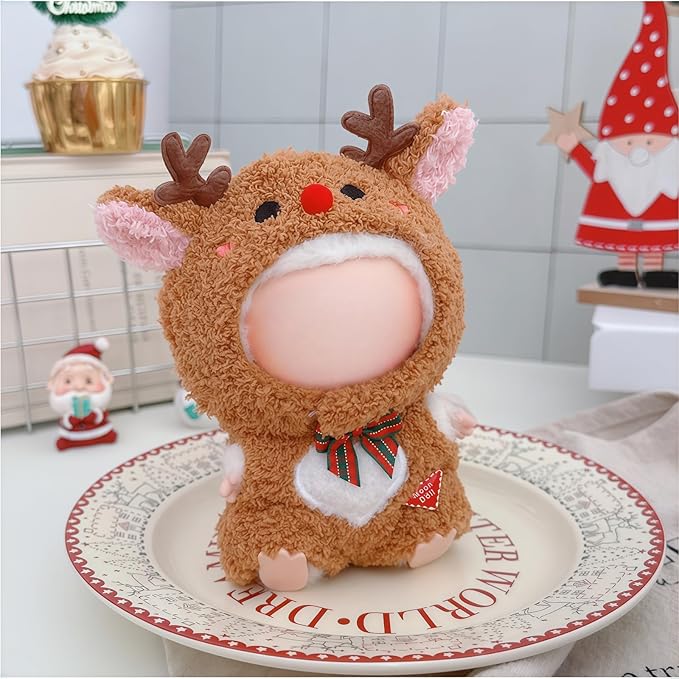Christmas Hat Clothes for Dolls Accessories, Stylish Kawaii Festive Christmas Elk Outfit Set 2 Pieces Suitable for 15cm 17cm Doll , Xmas Doll Clothing Set Replacement Brown