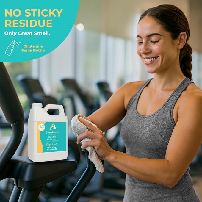 SwaytAway Fitness Mat Cleaner Concentrate – 32oz/Make 4 Gal - No-Slip No-Residue Fresh Mint Essential Oil Formula – USA Made Aromatherapy Yoga Mat Spray for Home & Studio – Natural Cleaning Solution