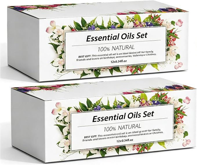 Essential Oils Set, 12 Scents, 10 ML Bottles, Lavender, Lemon, Rose, Jasmine, Vanilla, Sandalwood and More, for Humidifiers, Diffusers, Aromatherapy