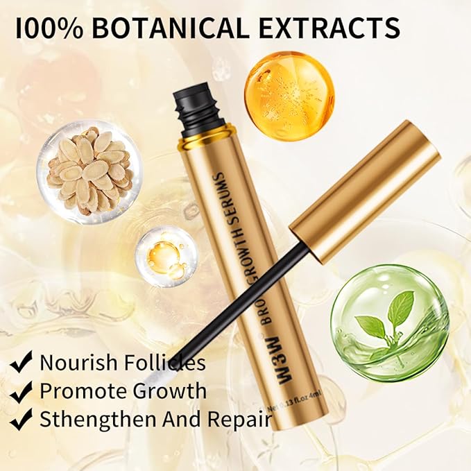 Natural Eyebrow Growth Serum To Grow Brows for Women, Fuller, Thicker, Longer Brows, 4ML Plant Extracts Enhancer, Visible Growth in 4 Weeks, Vegan & Cruelty-Free