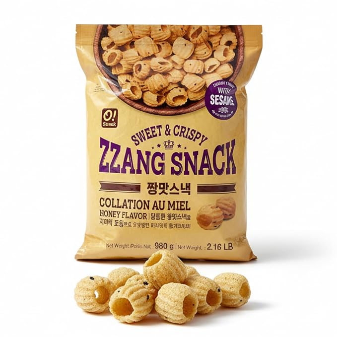Korean Food O!Snack Honey Sweet Sesame Crispy Snack Family Pack 2.16 lb | Sweet and crispy honey-flavored snack with sesame in a large 2.16 lb family pack, perfect for sharing.