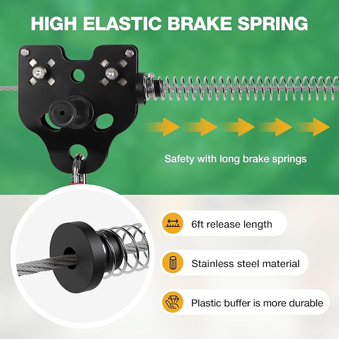 FAHKNS 250FT Zip Line Kit for Kids Adults: Up to 400LBS Quick Tighten Zipline for Backyard with Rust Proof Removable Trolley,Spring Brake,Height Adjustable Seat,Outdoor Kids Play Equipment