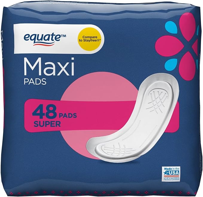 Equate Maxi Pads, Super Absorbency, 48 Count, Made in USA