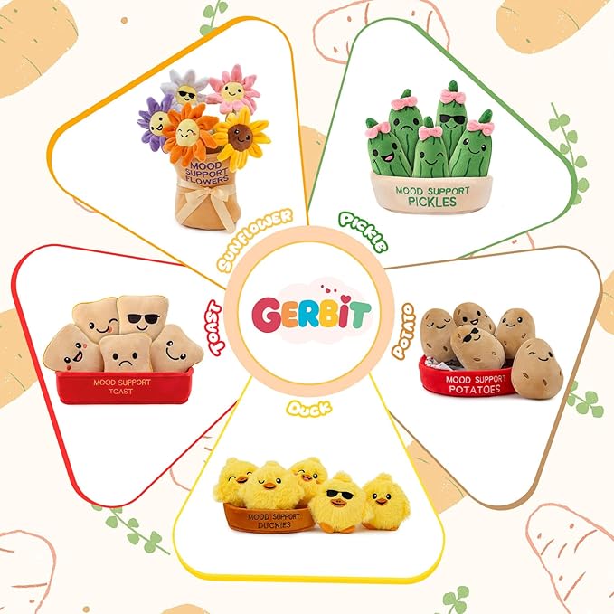 Mood Support Stuffed Animals Bread: 5 Emotional Soothing Plush Bread Slices in Basket | Squishy Stuffed Toy for Stress Relief | Cute Collectible Gifts for Adults | Unique Birthday Gift for Her