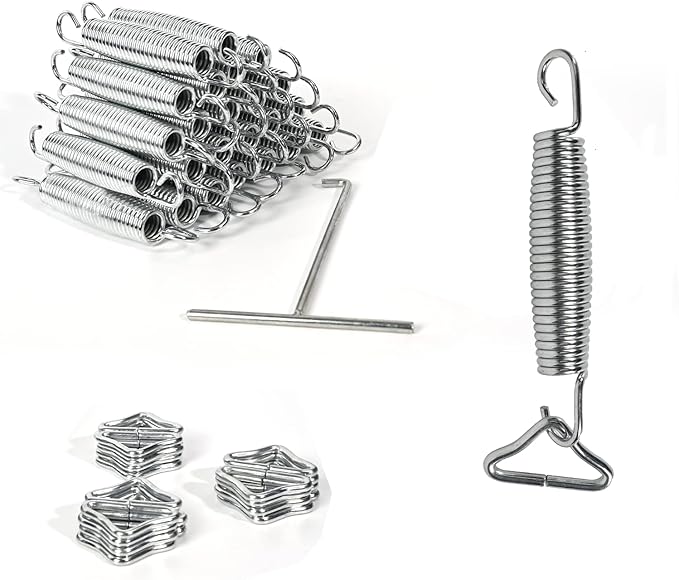 24 Pcs Replacement Trampoline Springs + 24 Pcs Triangle Ring Buckle + 1Pcs T Hook Heavy Duty Galvanized Steel Replacement Trampoline Springs 5.5 inch Universal Trampoline Accessories Silver-1