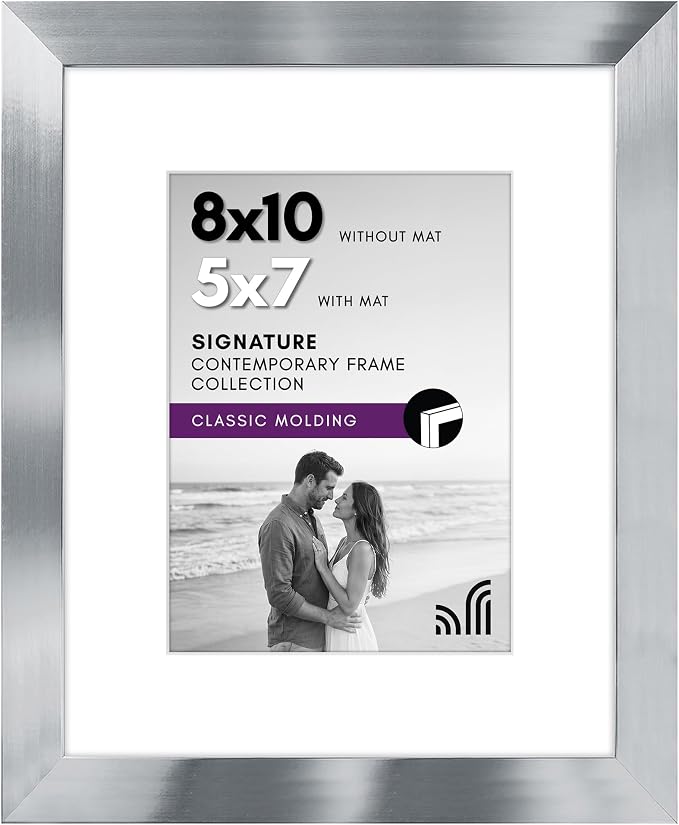Americanflat 8x10 Picture Frame with Polished Crystal-Clear Glass - Use as 5x7 Frame with Mat or Display 8x10 Photo Without Mat - Signature Collection - Picture Frames for Tabletop and Wall - Silver | Wall or tabletop display with included easel, sawto...
