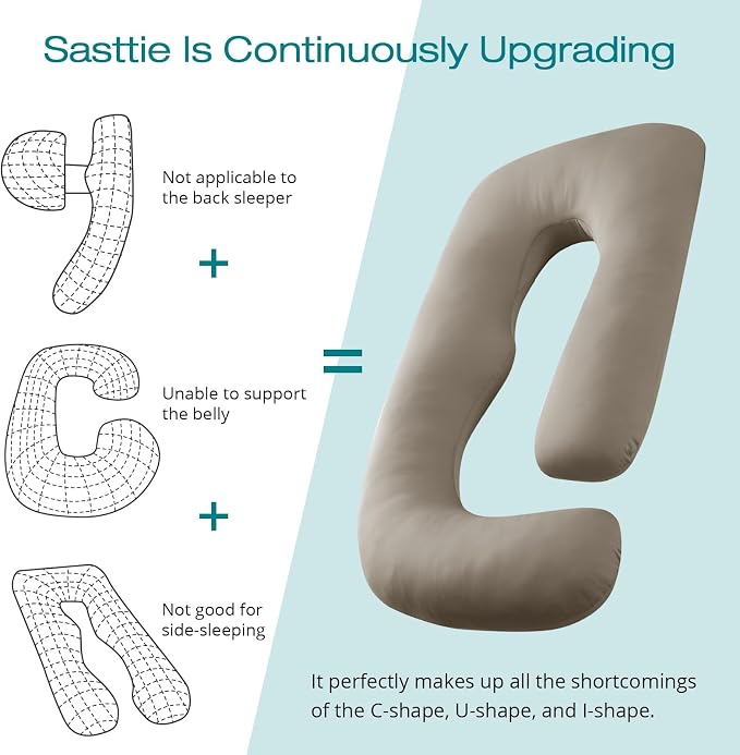Sasttie Pregnancy Pillows for Sleeping, U Shaped Cooling Full Body Pillow with Removable Cover, Pregnant Women Must Haves, Maternity Essential, Linen