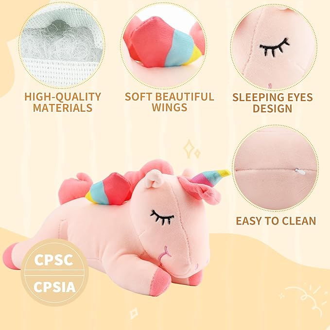 Sleeping Unicorn Stuffed Animal, 12 Inches Unicorn Plush Toys for Girls Women Girlfriend, Pink Soft Plush Hugging Pillow, Cute Lovely Stuffed Animal Cuddle Toy Gifts for Valentine Christmas Birthday