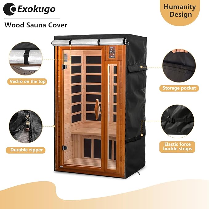Outdoor Wood Sauna Cover,Sauna Covers with Separate Top Cover for Wood Home Spa Saunas,40" Lx37 Dx73 H with PVC Clear Door Design,Black