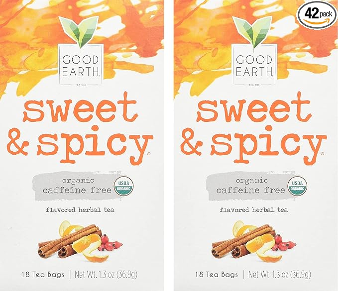 Organic Sweet & Spicy Herbal Caffeine Free Good Earth Teas 18 Tea Bag (Pack of 2)