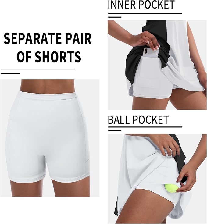 Womens Tennis Dress, Golf Dress with Shorts & Pockets Athletic Dress | Sleeveless Collared Half-Zipper Workout Sport Dress, Stretch Moisture Wicking Fabric, Tennis Golf Outfits