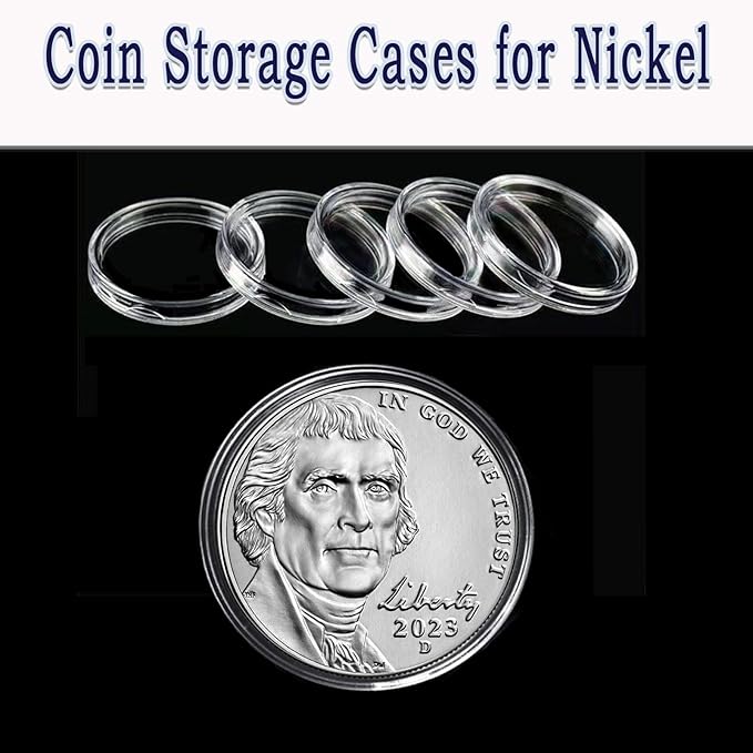 MUDOR Coin Holders for Nickel, 100 Pack Coin Storage Cases for Collectors, Plastic Coin Collection Protectors Capsules