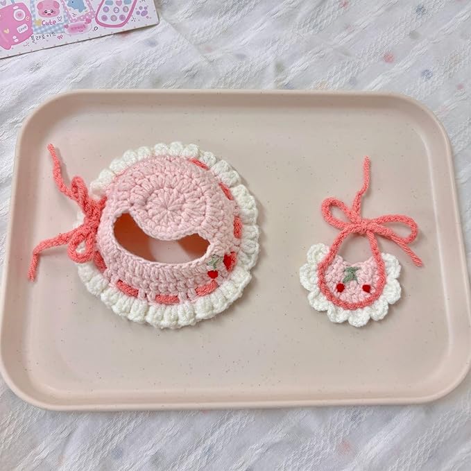 Clothes for Doll, 15/17cm Doll Clothes Set Suitable for Dolls Accessories - Hat + Bib (NO Doll),Cherry