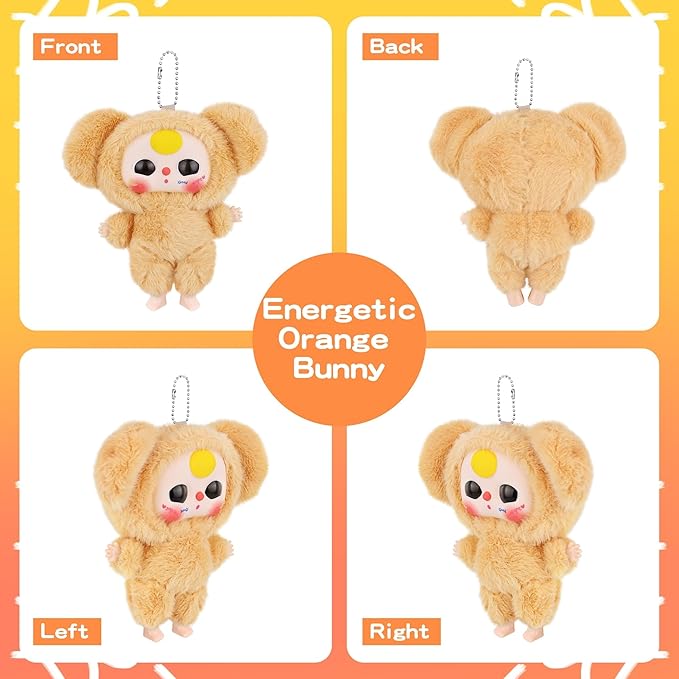 Vinyl Figures, Plush Toys with Cute Expression Rotatable Eyes for Girls Boys, Macaron Orange Bunny Vinyl Plush Doll Kawaii Stuffed Animals Gifts for Keychains Car Home Décor Birthday Collectibles Toys