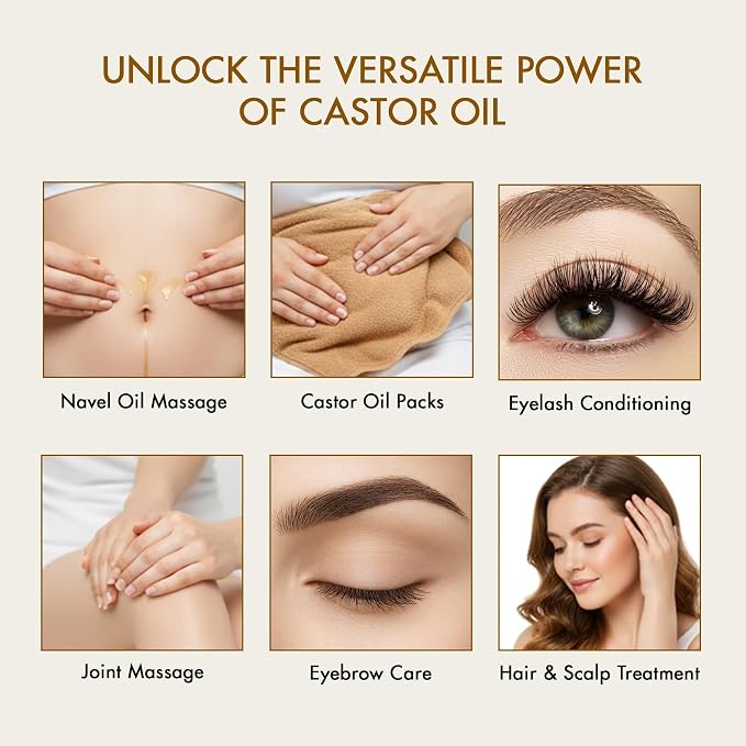 Majestic Pure Oil - 100% Pure and Natural- Cold Pressed & Hexane Free Natural Hair Growth Oil for Eyelashes, Eyebrows, Skin, Body, Face, Nails & Scalp - USDA Organic Castor Oil 8 Fl Oz