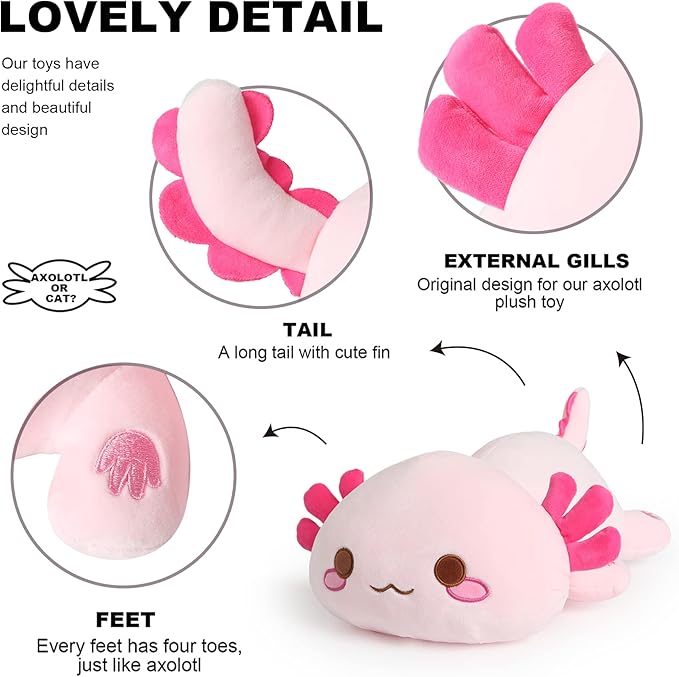 Onsoyours Cute Axolotl Plush, 19" Soft Large Stuffed Animal Salamander Big Plush Pillow, Kawaii Plushie Toy for Kids (Pink Axolotl A, 19")