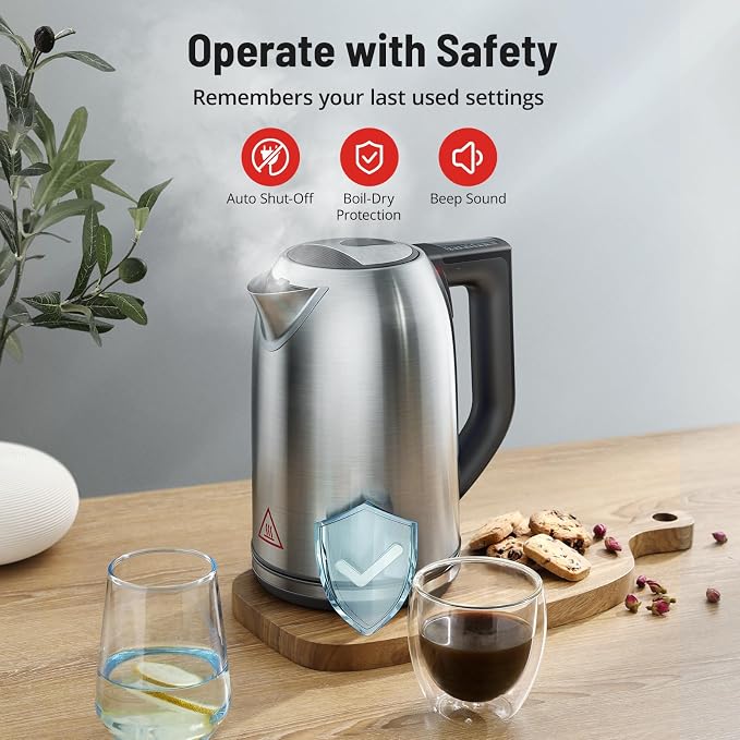 PARIS RHÔNE Electric Tea Kettle, 1.7L Temperature Control Electric Kettle, 4H Keep Warm Water Boiler with 6 Presets, LED Screen Electric Kettles for Boiling Water, Boil-Dry Protection, BPA Free