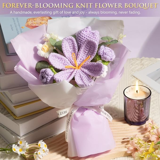 Birthday Gifts for Women, Spa Self Care Package Get Well Soon Gift Baskets | Sympathy Gift Set w/ Crochet Flower Bouquet, Christmas Thinking of You Gifts Basket for Women Mom Her Best Friend Sister Wife
