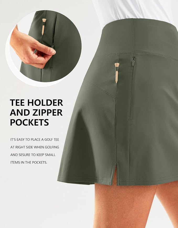 16" Golf Skirt with 2 Zipper Pockets | Tee Holder, Mesh Shorts, High Waisted, Casual, Pickleball, Athletic, Tennis, Skorts for Women