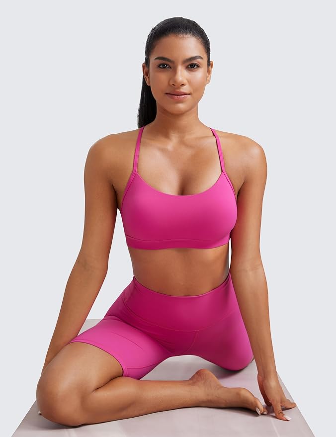 CRZ YOGA Butterluxe Y Back Sports Bras for Women - Padded Racerback Low Impact Spaghetti Thin Strap Workout Yoga Top
