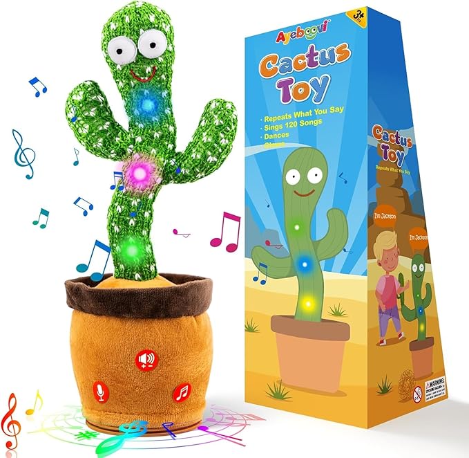 Ayeboovi Baby Toys Dancing Talking Cactus, Mimicking Recording Cactus Toy Repeats What You Say, Volume Adjustable Toddler Toys Singing Cactus with 120 Songs, Tummy Time Toys for Kids Boys Girls