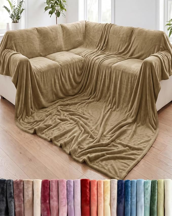 Ultra Soft Fleece Blanket Giant Blanket Size - Flannel Fleece Luxury Blanket - Lightweight for Couch Bed Chair - Thick, Warm and Breathable - All Season Cozy, Camel