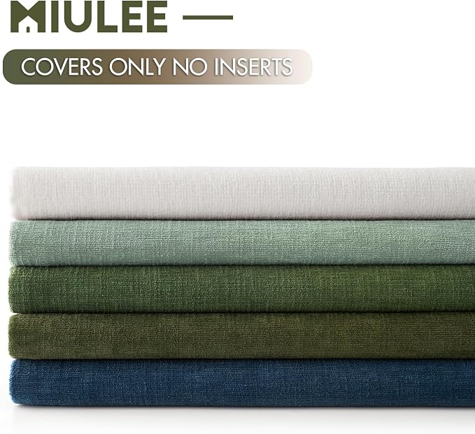 MIULEE Greyish Green Chenille Couch Throw Pillow Covers, 18x18 | Set of 2, Soft Modern Farmhouse Style, Decorative Pillowcases for Sofa Living Room Bed, Home Decor