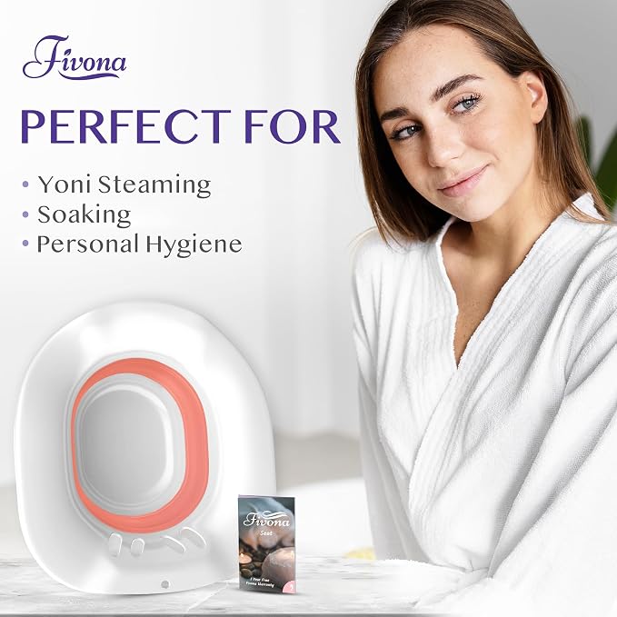 Fivona Sitz Bath for Toilet Seat Postpartum and Hemorrhoids Care - Yoni Steam Seat - Foldable Basin for Epsom Salt Soak - Portable Bidet BPA Free Temperature Resistant - Universal Fit - Pink
