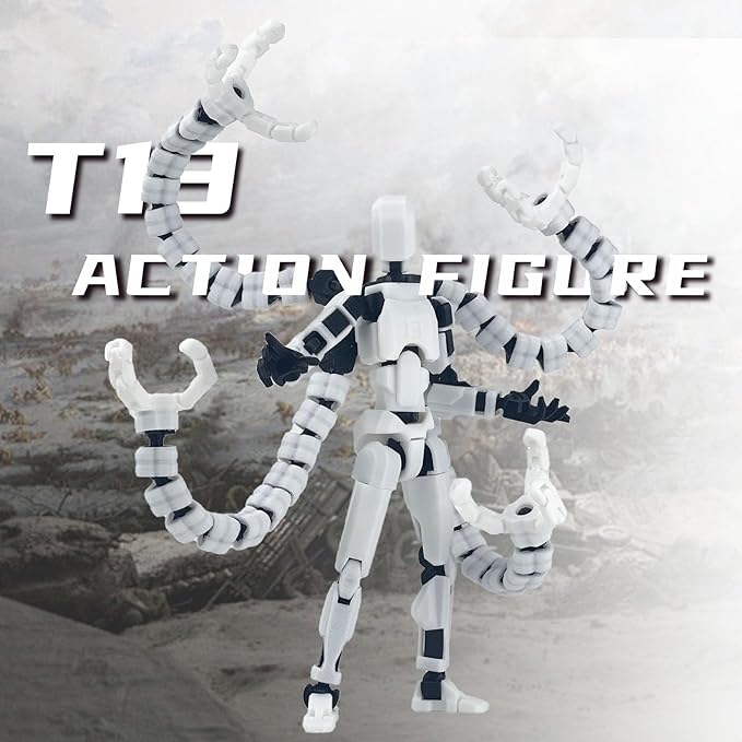 2PCS T13 Action Figure Already Assembled, 3D Printed Multi-Jointed Movable Robot 13 Action Figures Desktop Decorations for Game Lovers Toy, for Collectors Desktop Decorations (White Black)