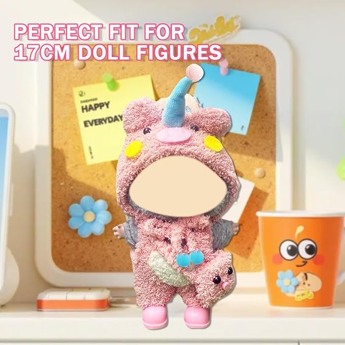 17cm Clothes Set(NO Doll),Hat & Overalls Set for 17cm Accessories Suit,Stylish Adorable Dolls Clothes Accessories,Cute Clothes for Dress up Unique Style (Pink CutePig)