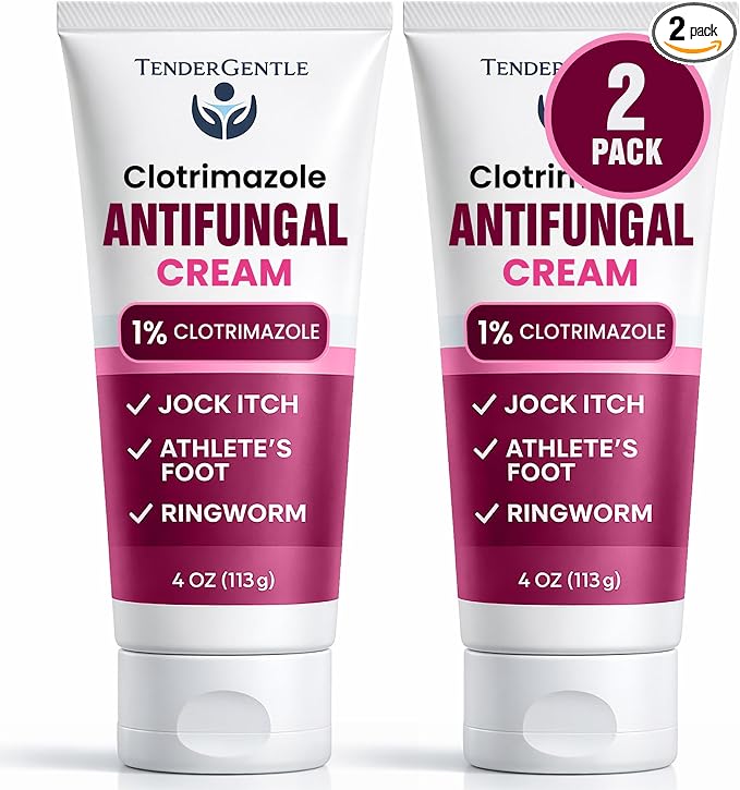 Clotrimazole Antifungal Cream for Skin - 2 Pack with 4 oz. of Clotrimazole Cream for Jock Itch, Athletes Foot Treatment, and More