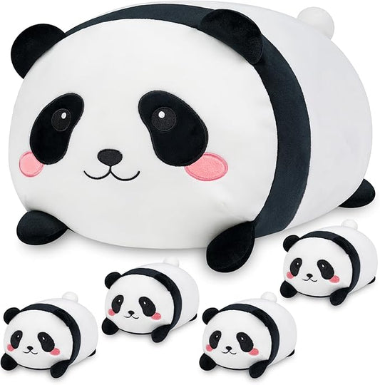 Panda Plush, Stuffed Animal Set with 4 Baby Pandas, Soft Stuffed Toy Pillow, Cute Birthday for Kids Boys Girls