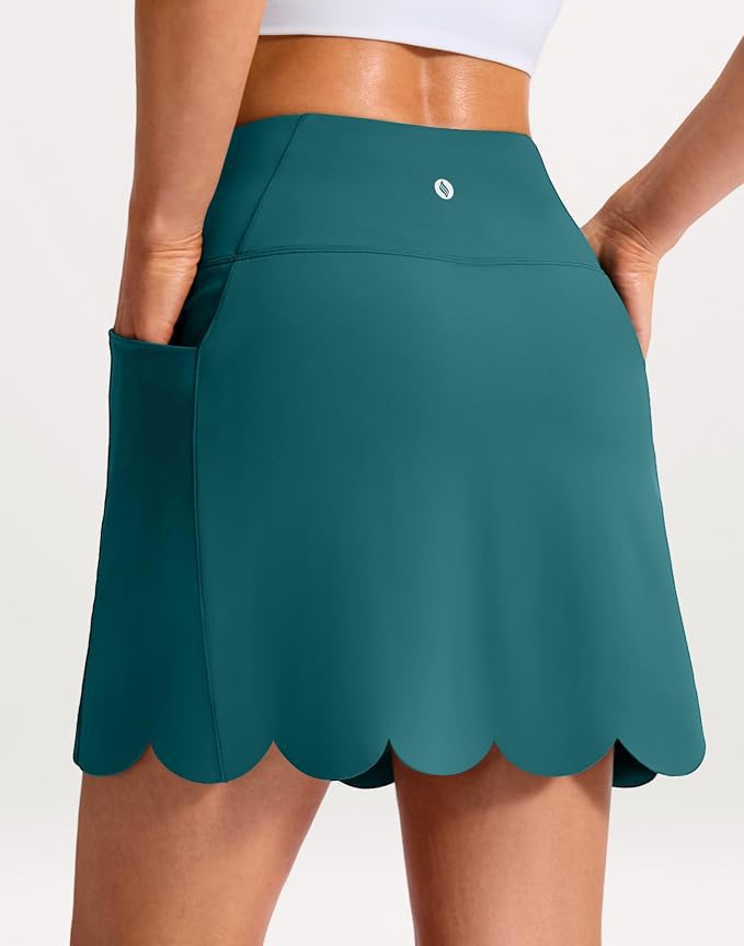 16" Skorts for Women with 4 Pockets High Waisted Scalloped Hem Athletic Tennis Skirt Golf Skort Dressy Casual