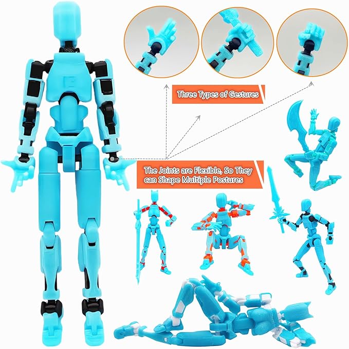 T13 Action Figures (Grow in The Dark Blue) Titan 13 Action Figures T13 3D Action Figure Set Already Assembled Dummy 13 Nova T-13 Robot 3D Printed Multi-Jointed Movable Toy (Blue Black + Dog)