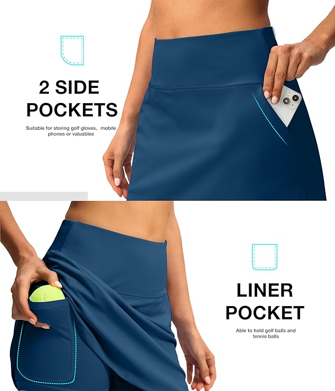 16'' Skorts for Women with 4 Pockets Athletic Tennis Golf Skirt | Built-in Shorts, High Waisted, Stretchy, A Line, Casual, Pickleball, Skort