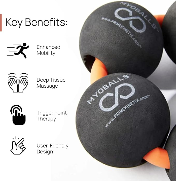 PRIMEKINETIX MyoBalls Massage Therapy Balls - 360° Relief for Plantar Fasciitis, Shin Splints, Tight Calves & IT Band - Deep Tissue Trigger Point Tool for Athletes & Active Lifestyles - 7 Ball Set