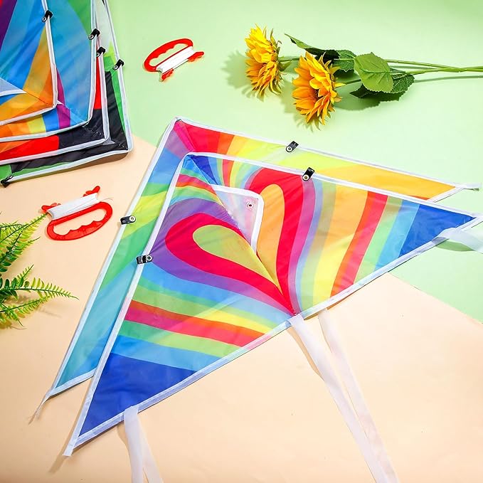 Syhood 36 Pack Bulk Kites for Kids & Adults 24'' Rainbow Delta Kites Easy to Fly with 164ft String, 6 Unique Patterns, for Girls Boy Outdoor Games, Ideal for Beach, Park, and Backyard Fun