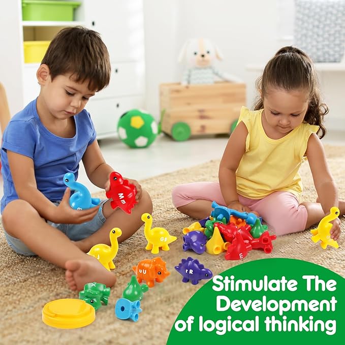 USATDD Matching Letters Dinosaur Toy, Double-Sided ABC Letters Dinosaur Match Game Preschool Fine Motor Toy with Uppercase Lowercase Alphabet, Educational Learning Toys for Toddlers Boys Girls