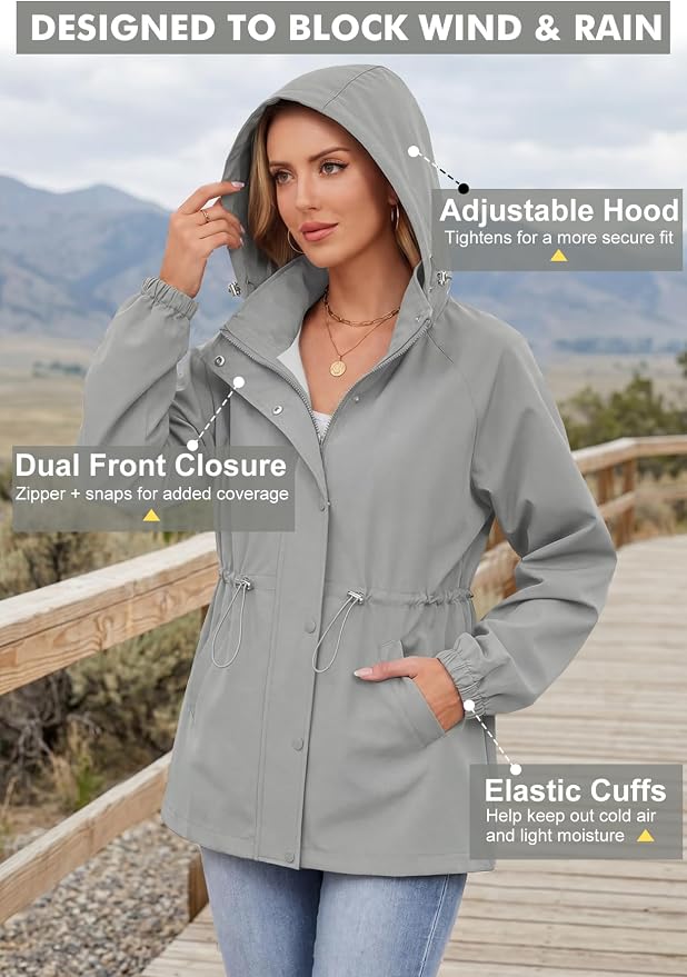 Zando Rain Jacket Women Waterproof - Lightweight Rain Coat with Hood Windbreaker Trench Raincoat for Women 2026 S-2XL