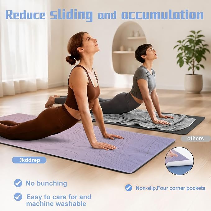 Yoga Mat Towel, Hot Yoga Non Slip with 4 Corner Pockets, 70 x 26 in | Soft Absorbent Microfiber With Four Corner Pockets, Fits Over Yoga Mats For Hot Yoga, Pilates, Gym, And Travel
