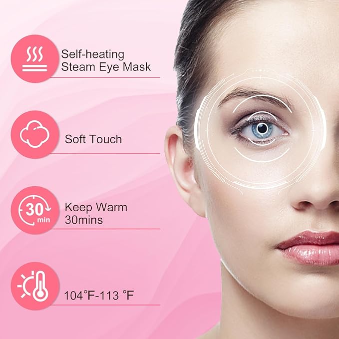 XPCARE 48 Pack Steam Eye Masks for Dry Eyes, Self Heated Steam Warm Eye Mask, Disposable Heated Eye Mask for Dark Circles, Puffy Eyes, Relief Stress Eye Fatigue（Rose）
