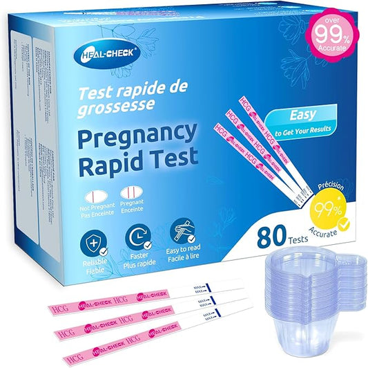 80 Count Pregnancy Tests with Cups, Bulk Pregnancy Test Strips for Detection at Home, Over 99% Accuracy, Individually Wrapped Fertility Tests, Extra-Wide 5mm HCG Tests, Pruebas De Embarazo