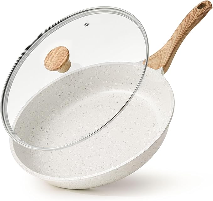 SENSARTE 9.5Inch Nonstick Ceramic Frying Pan with Lid, PFAS/PTFE/PFOA Free | Ceramic Omelette Pan Skillet, Healthy Non-toxic Chef's Pan, Induction Compatible Pan, Heat Resistant Handle