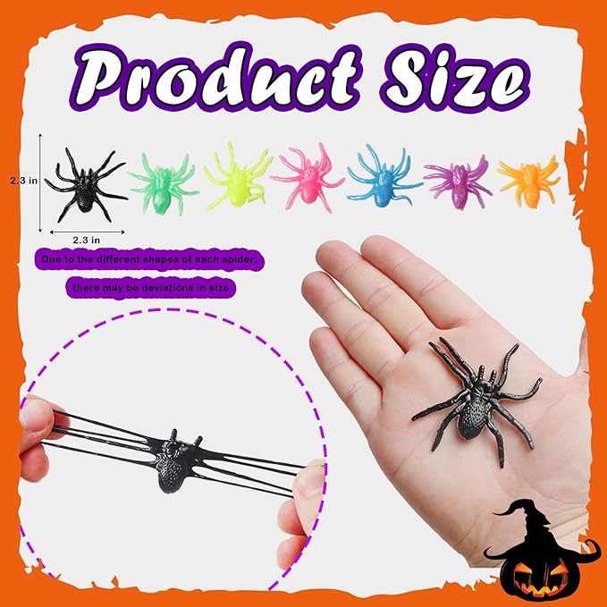 50pcs Halloween Stretchy Spider Toys,Assorted Color Stretchy Spider Squishy Sticky Toys for Trick or Treat Goodies Bags Filler Classroom Rewards