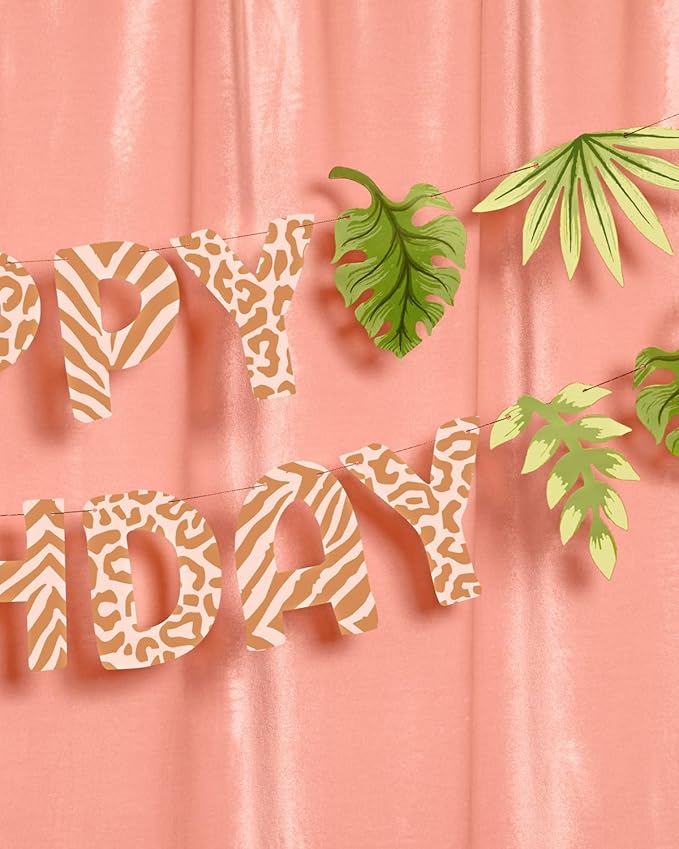 xo, Fetti Safari Happy Birthday Banner, 5 Ft. | Jungle Bday Garland, Kids Party Decoration, Zoo Animal Sign, Rainforest Photoshoot Backdrop