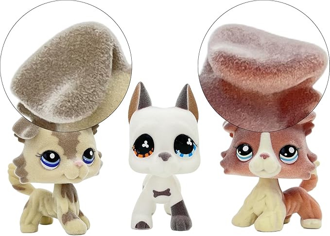 3pcs/Set Custom Flocked Pet Shop Toys Short Hair Cat Kitten Collie Great Dane Cocker Spaniel Dachshund Puppy Dog OOAK Compatible with LPS (#2210 and 577 and 1542)